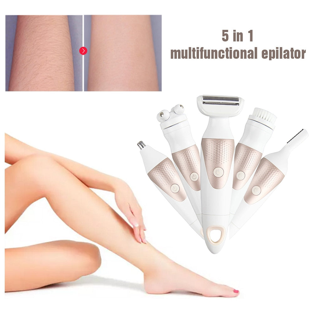 5 In 1 Electric Shaver Waterproof Razor Shaving Machine Women Hair Leg Bikini Depilation Trimmer Depilatory Hair Remover